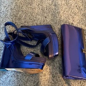 BCBG Blue Wedge Heel and Matching Clutch